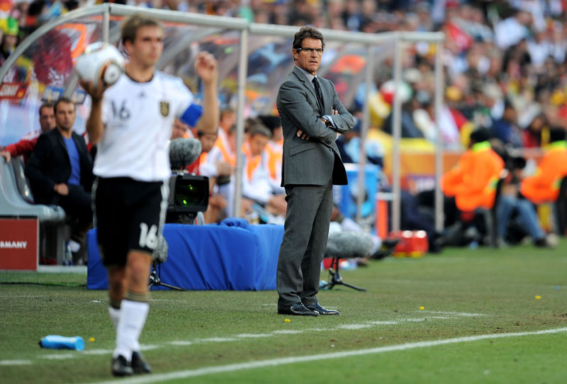 Fabio Capello watches England's performance against Germany.